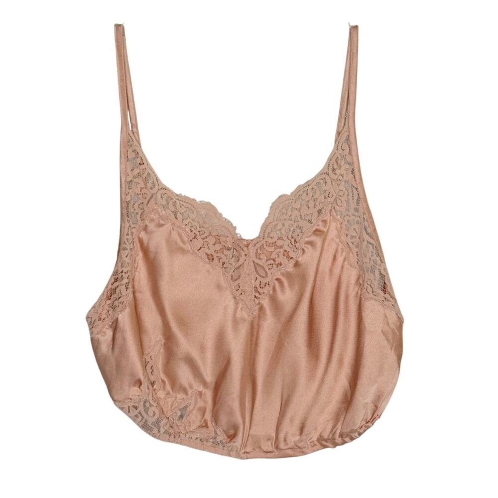 Free People Rose Blush Night Out Blouson Lace Crop Camisole Top L Coquette
